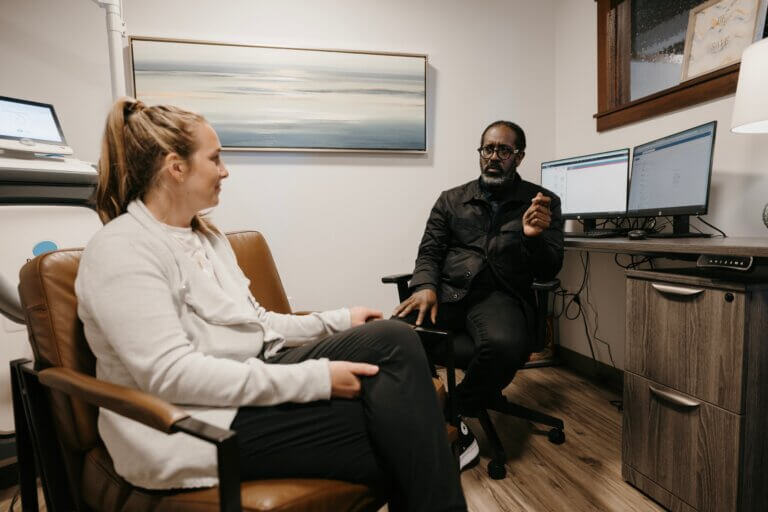 Mental health provider speaking with a patient during an appointment at The Remedy